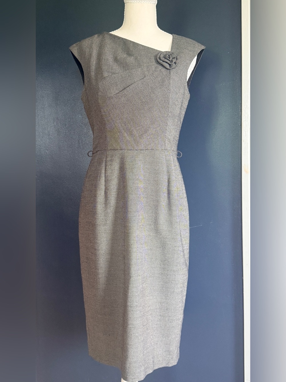 Anne Klein Gray Sheath Dress with Rosette